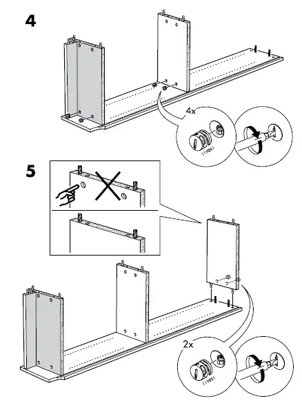 A typical page of IKEA instructions:  Steps 4-5 of the Billy bookcase